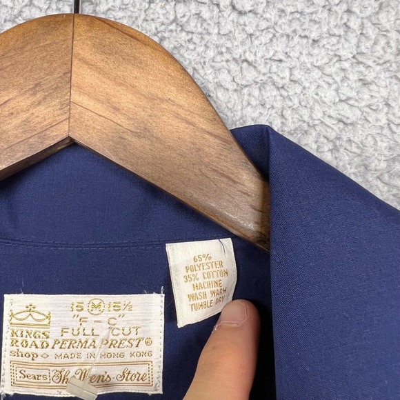 Vintage Sears Kings Road Shirt Mens Medium Blue Full Cut Perma Prest 70s 80s NOS - Picture 7 of 10